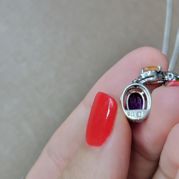 Elegant Silver Necklace with Purple, Green, and Yellow Accents - Picture 4 of 5